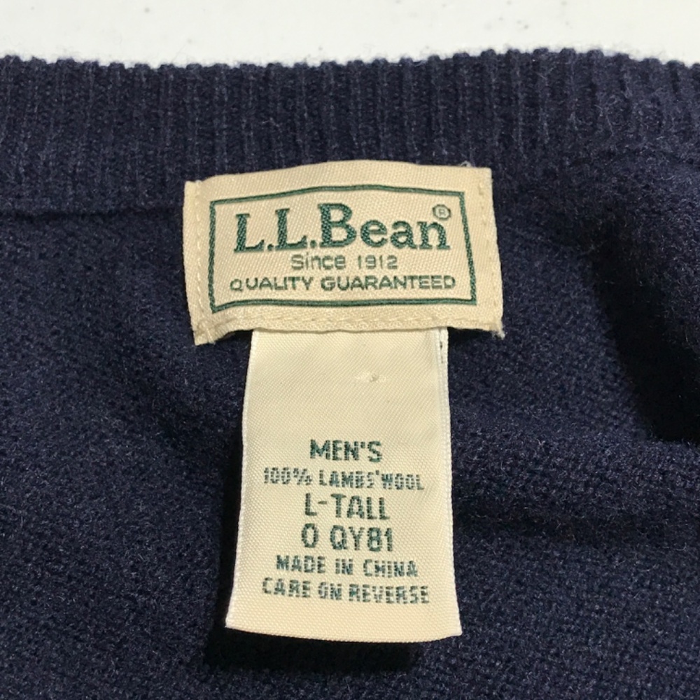 Lambs Wool LL Bean Sweater Vest Mens Large Tall Blue V-neck Hole in Back